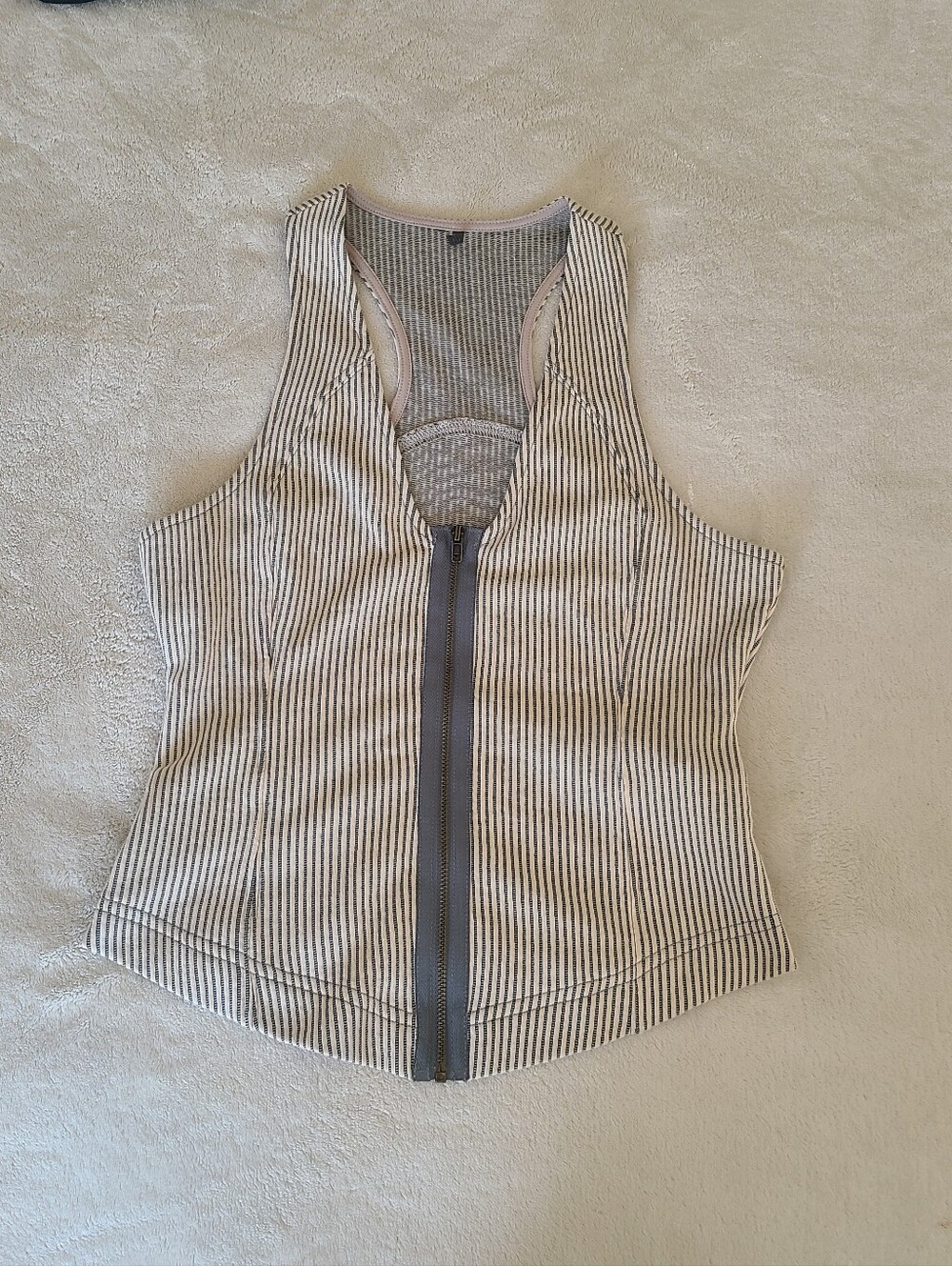 Anthropologie Striped Zip-Front Women’s Tank Top  Beige Navy Size XS Festival